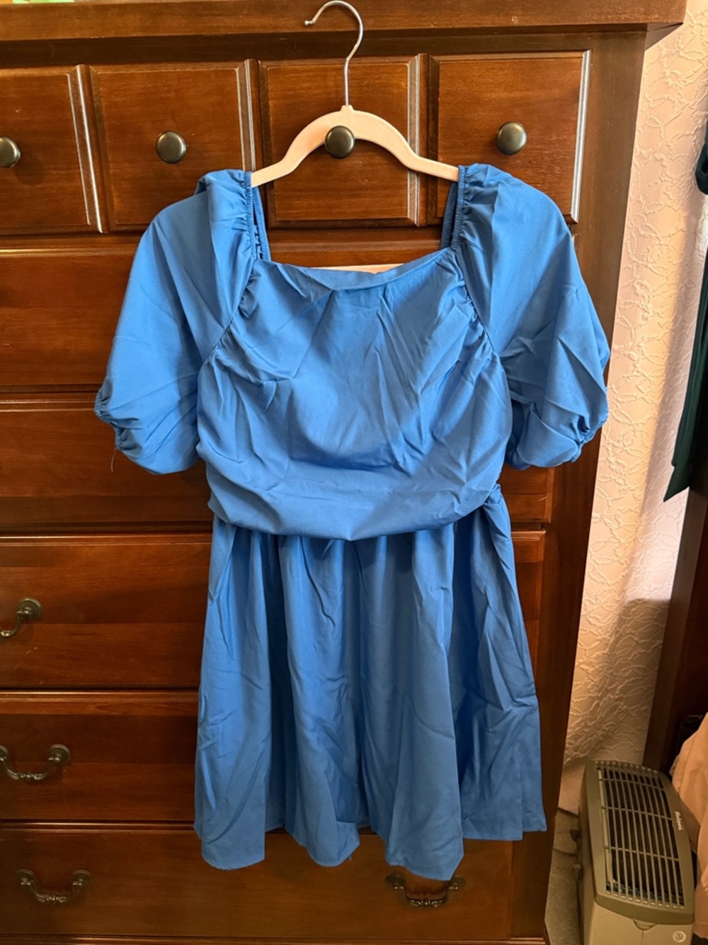 Blue Puff Sleeve A-Line Dress